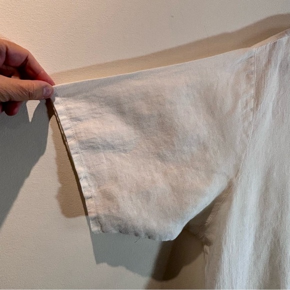 FLAX Sz XXL (estimated) Linen Shirt Grey Fabric Covered Buttons Patch Pockets - Picture 4 of 8